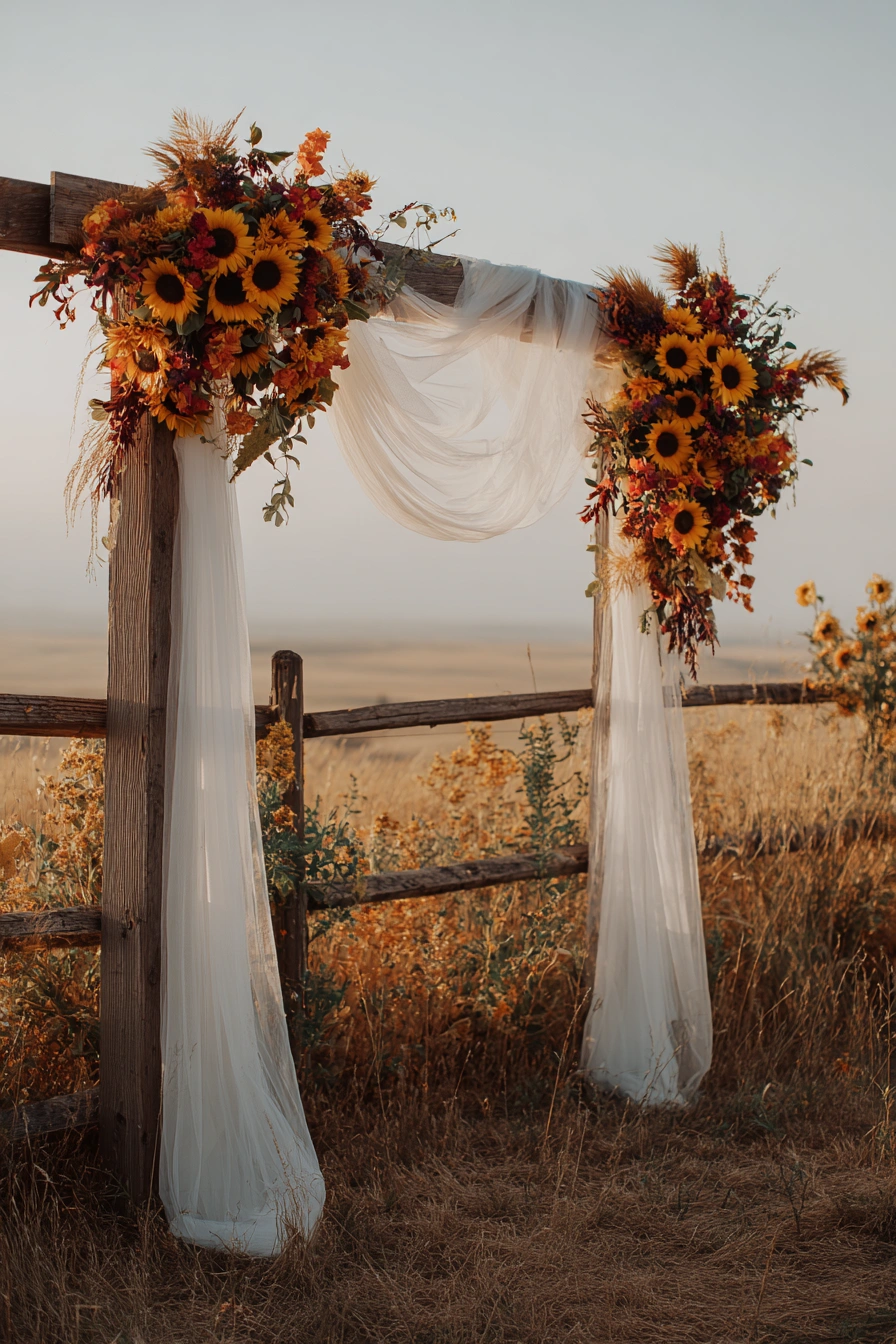 Rustic Cattle Panel Wedding Arch with Sunflowers