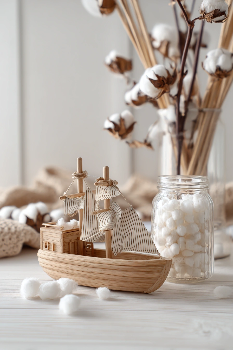 Striped Sail Ship with Soft Cotton Accents