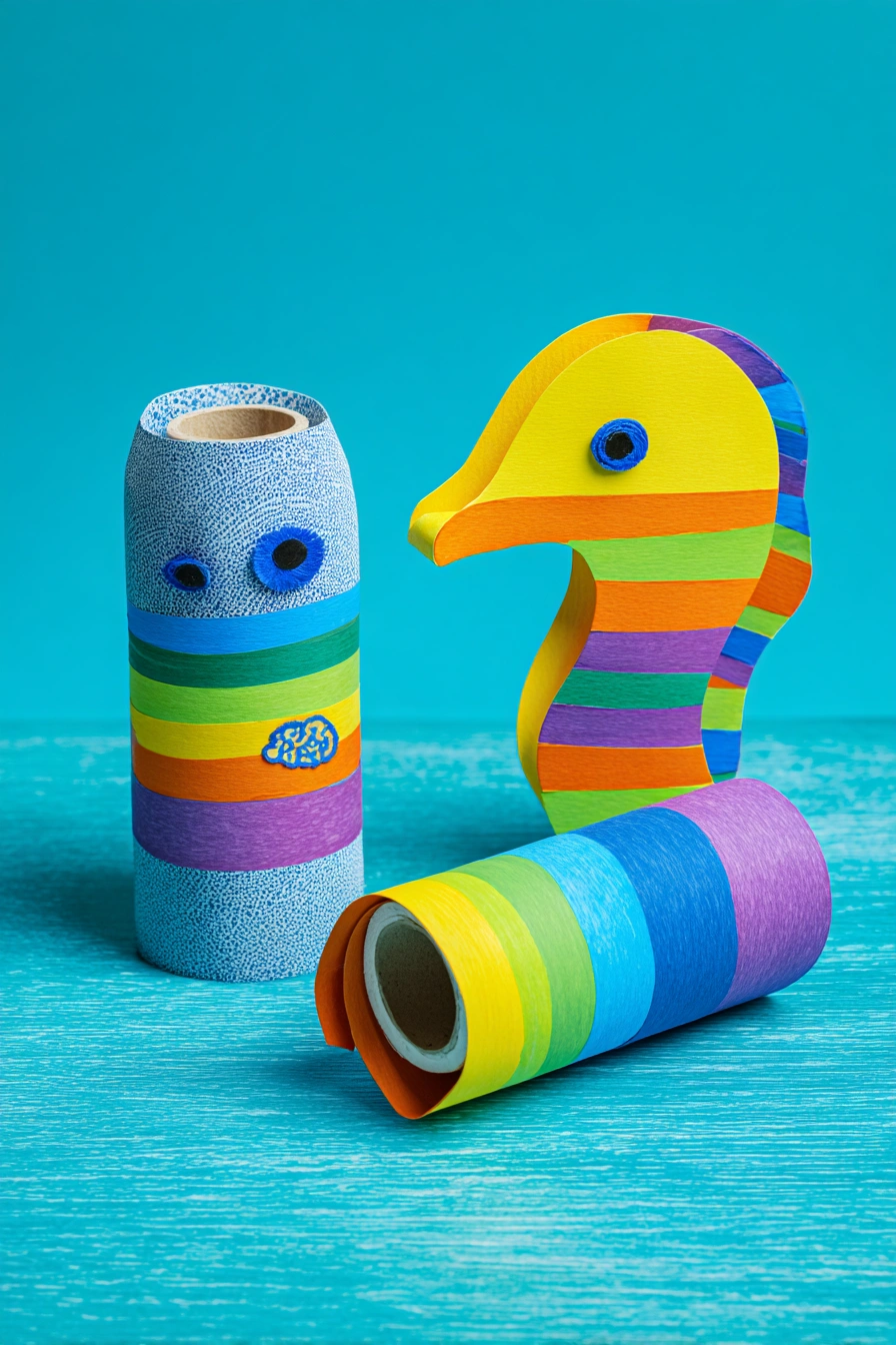 Rainbow Sea Creatures from Recycled Rolls