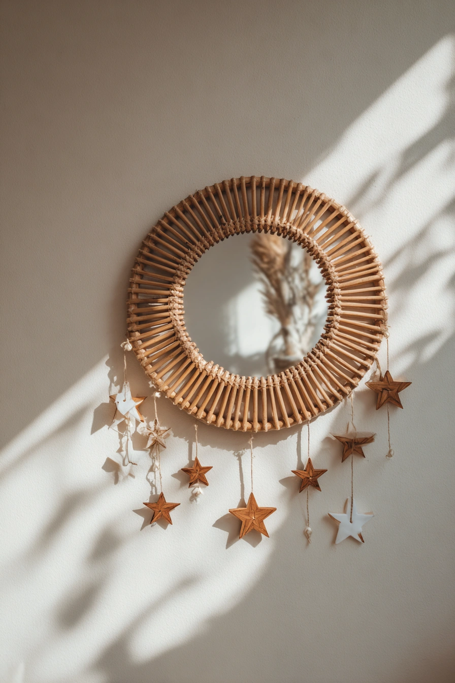 Boho Mirror with Hanging Wooden Stars