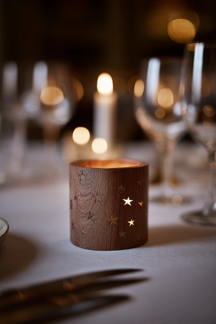 Star-Cut Wooden Candle Holder Glow