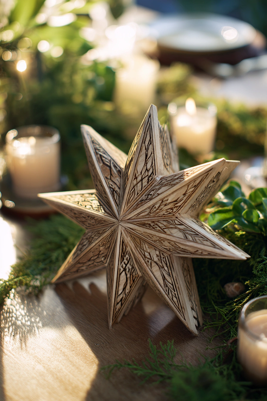 Hand-Carved Wooden Star Centerpiece