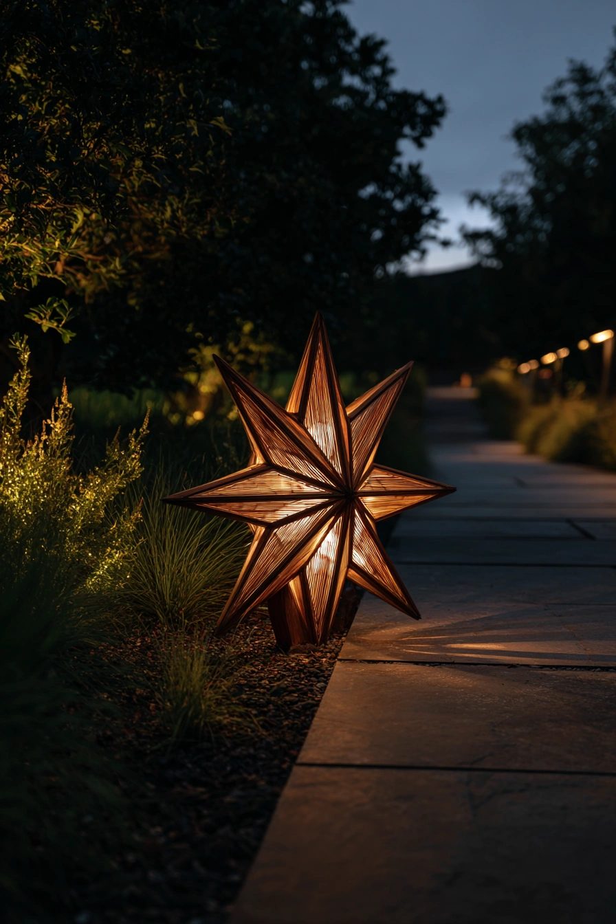 Glowing Wooden Star Pathway Light