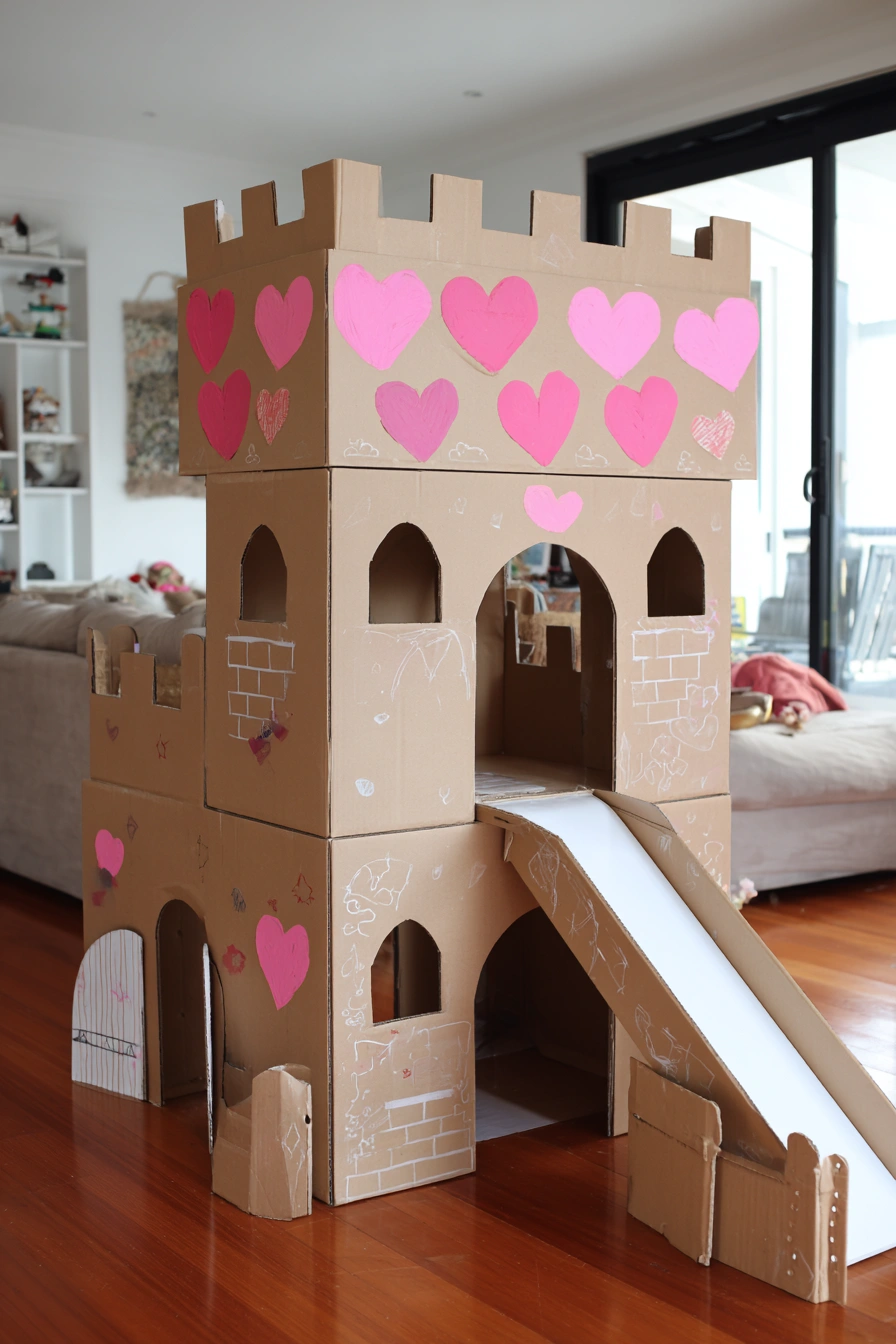 Cardboard Cat Castle with Heart Charm