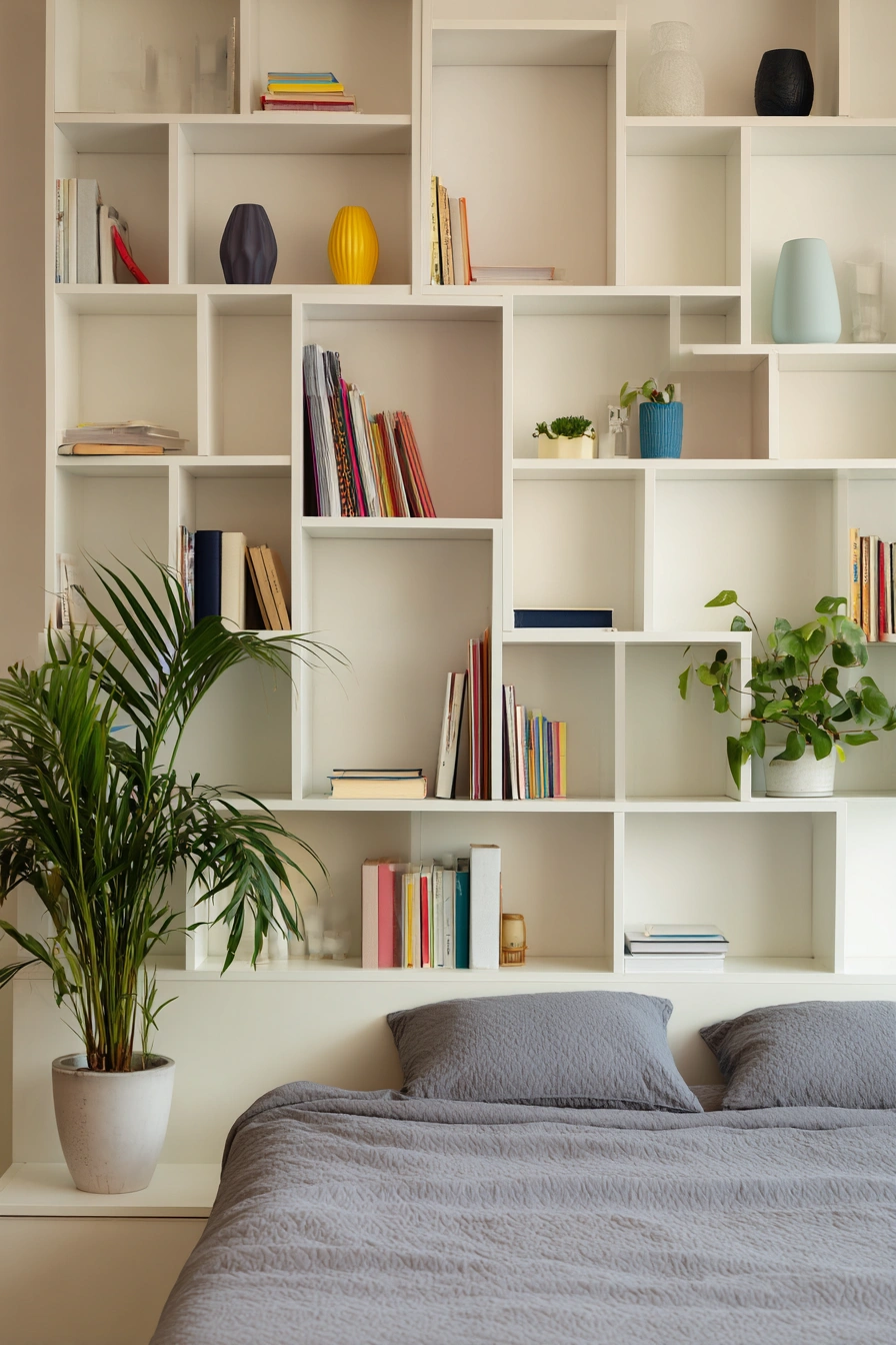 Minimalist Bookshelf Bedroom with Organic Touches