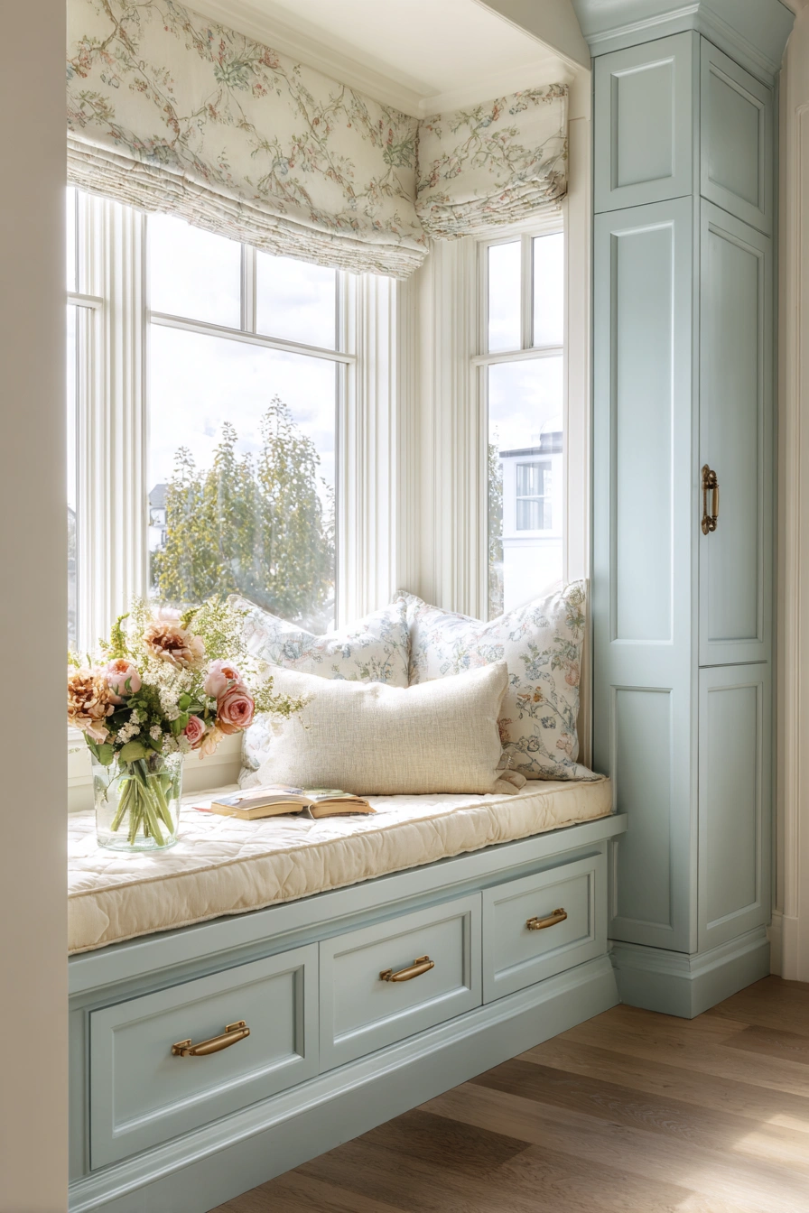 Charming Window Seat with Hidden Drawers