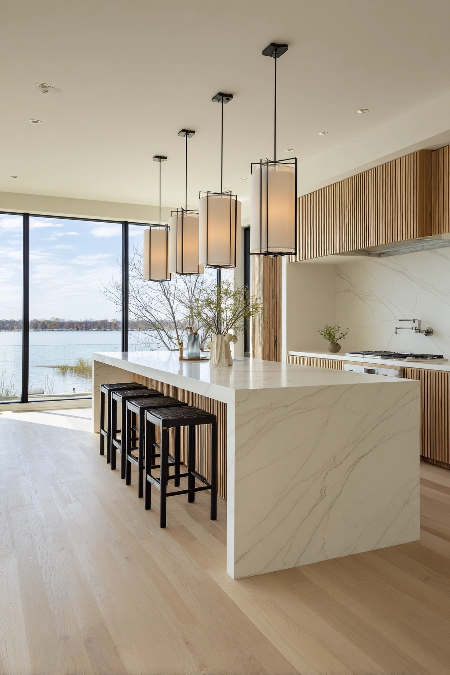 Modern Minimalist Kitchen with Lake Views