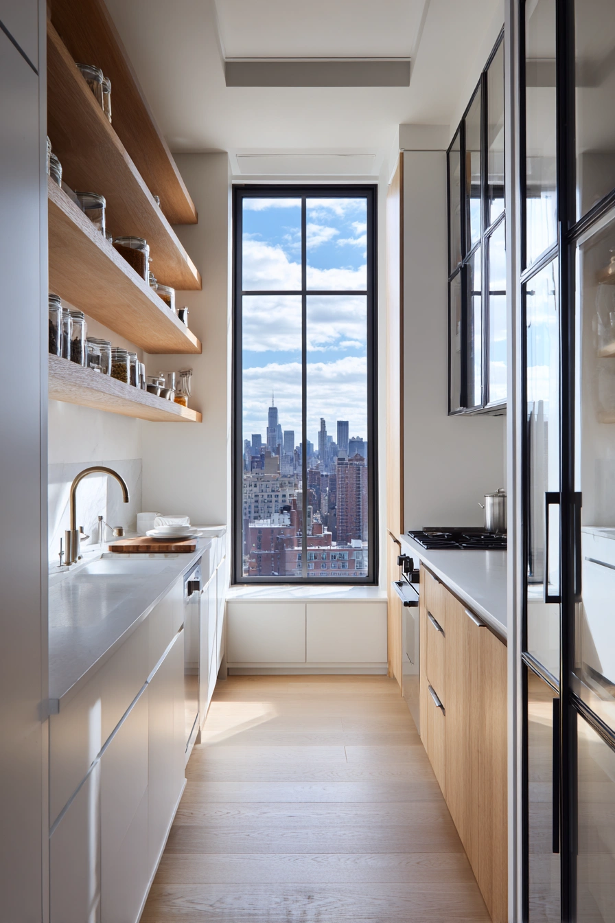 Skyline View in a Sleek Galley Kitchen