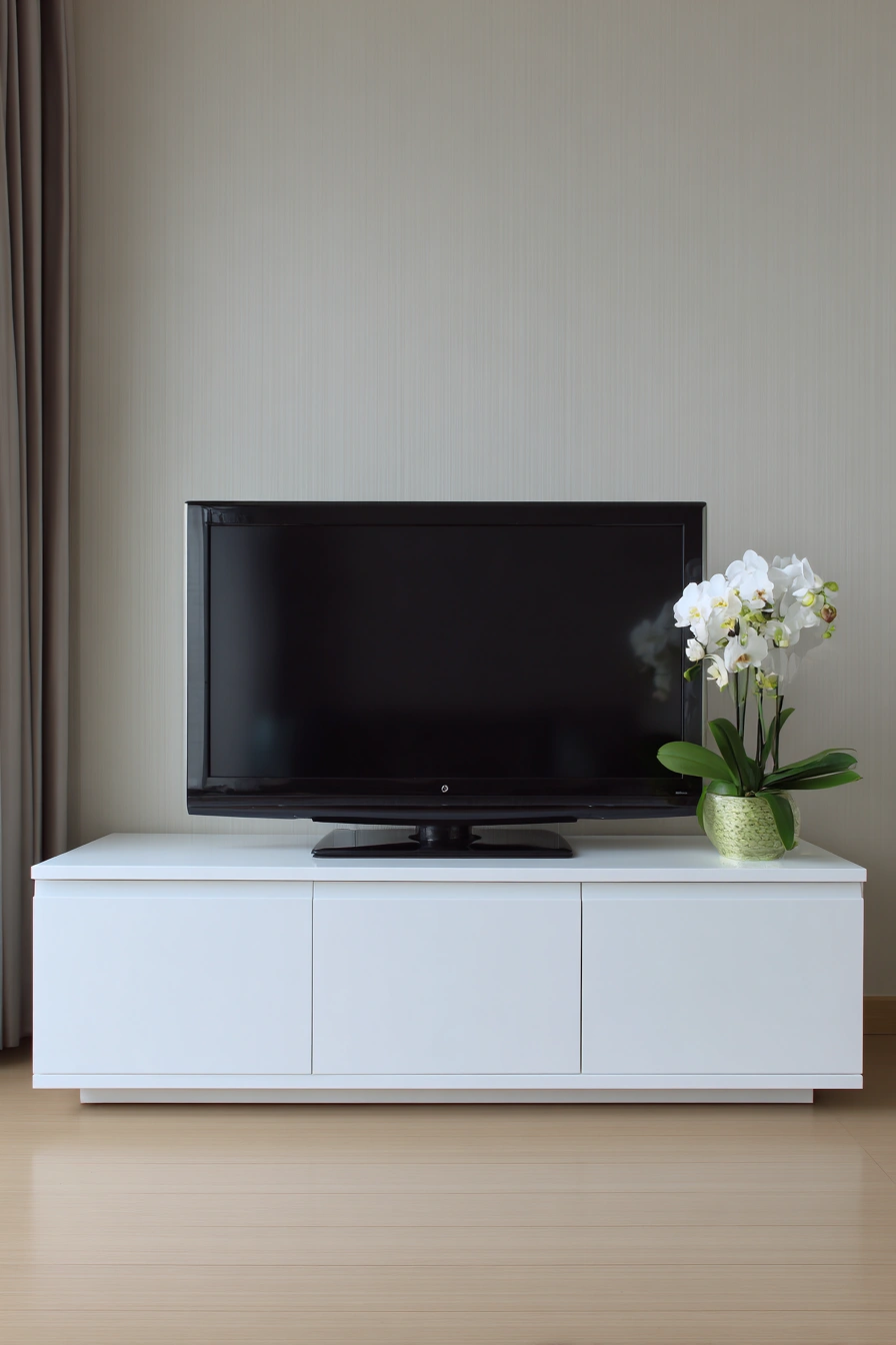Minimalist White Console with Orchid Accent