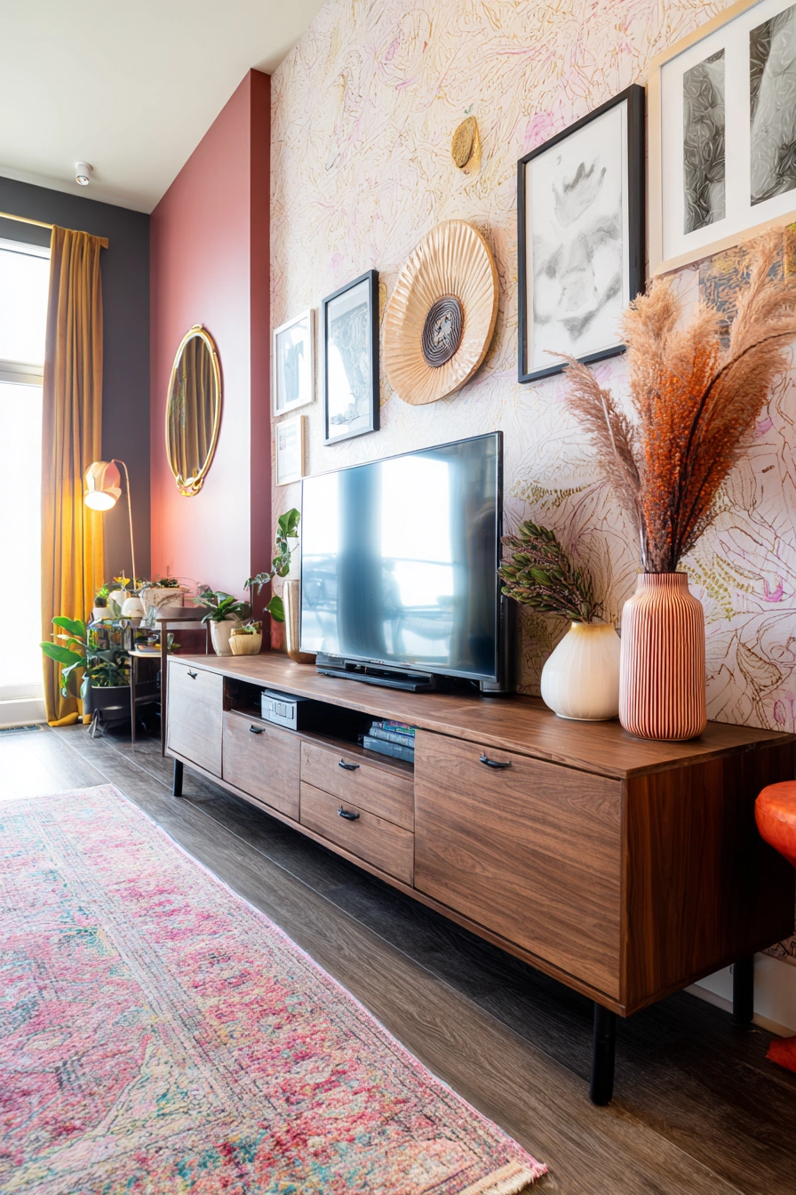 Boho-Chic TV Unit with Retro Flair