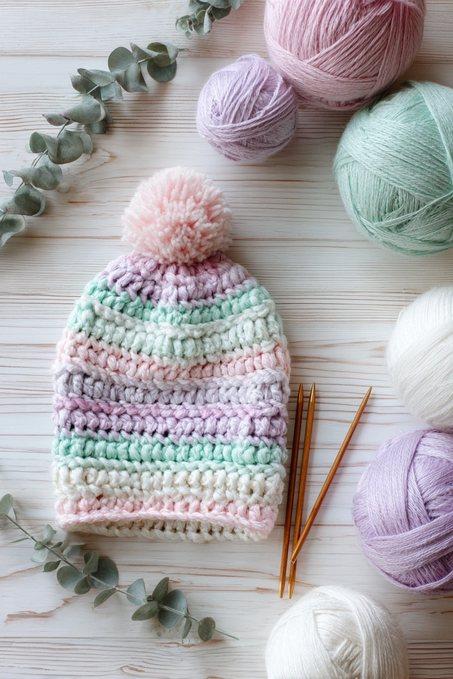 Pastel Pom-Pom Beanie for Cozy Vibes
