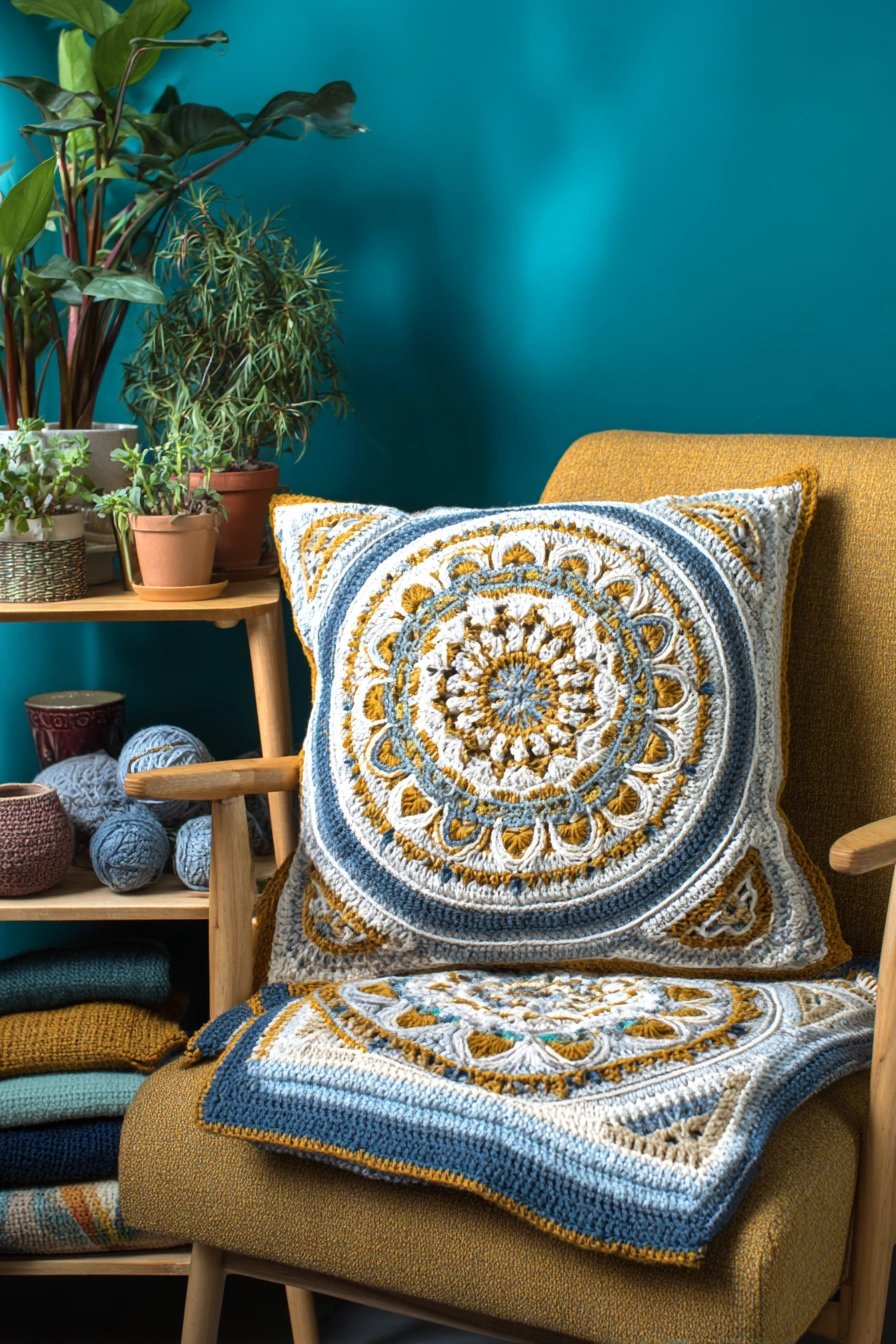 Mandala Crochet Pillow & Blanket Set
