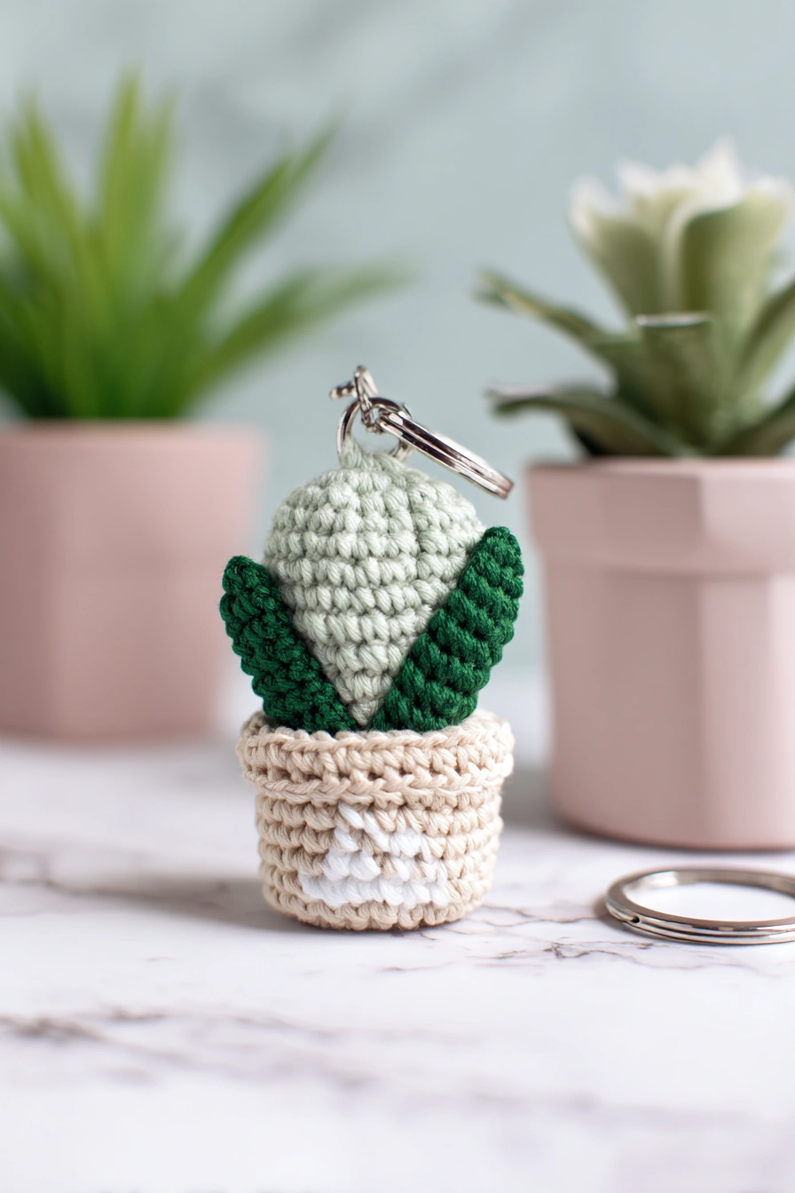 Mini Crochet Succulent Keychain Charm