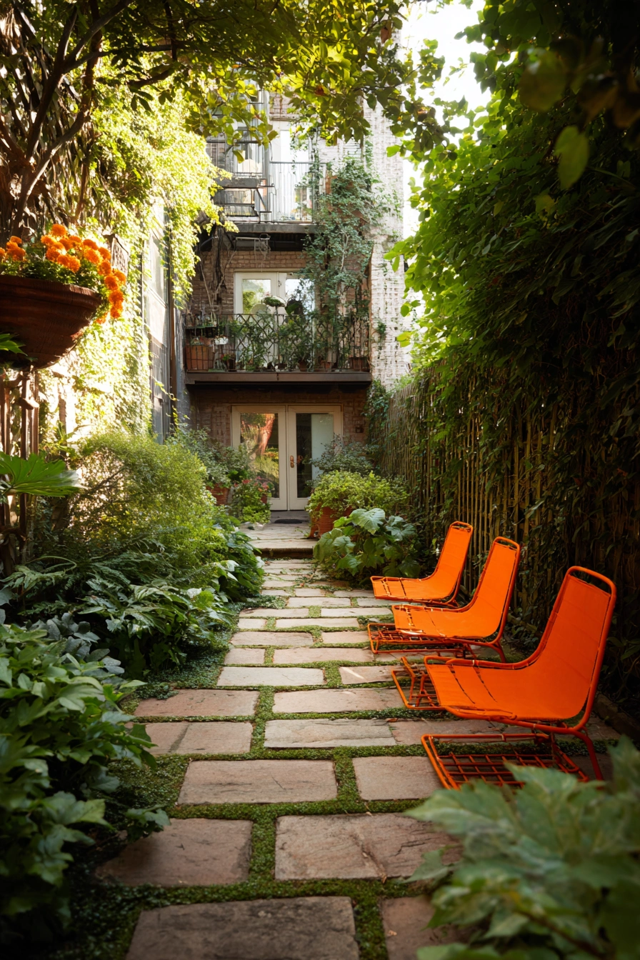Lush Urban Escape with Bold Seating