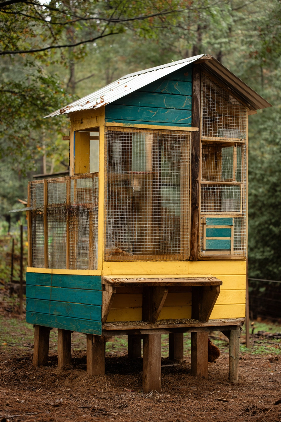 Colorful Elevated Pallet Chicken Coop