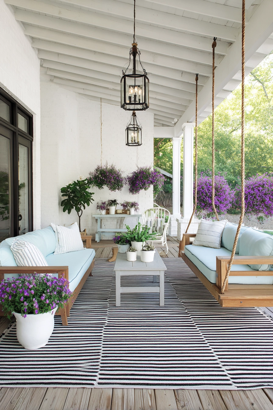 Elegant Porch Lounge with Swing Seating