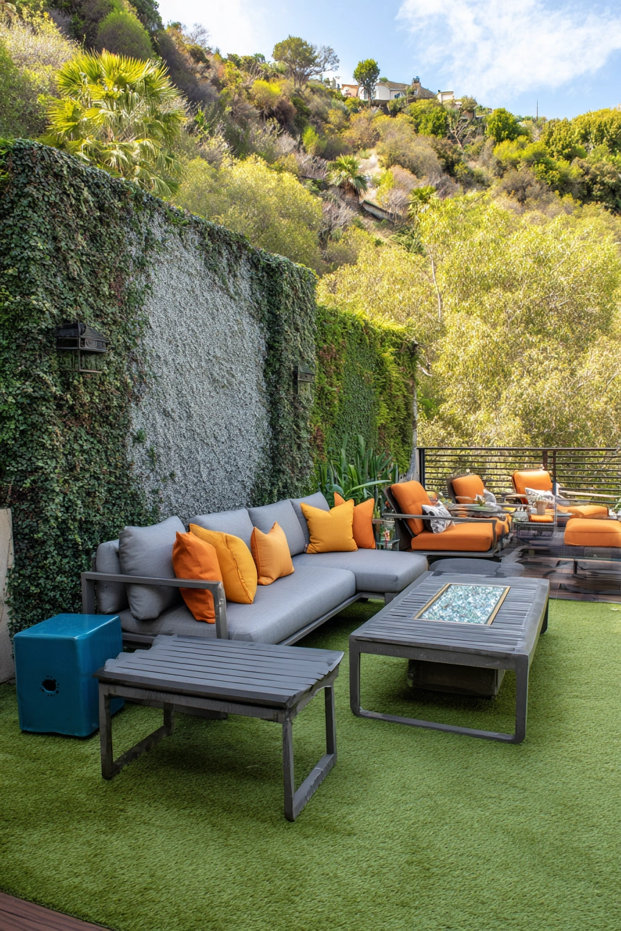 Hillside Outdoor Lounge with Bold Accents