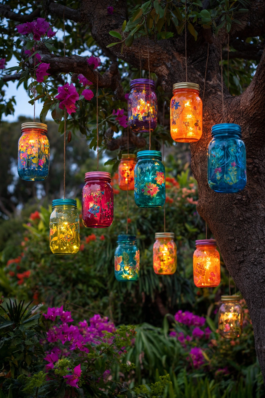 Colorful Hanging Jar Light Display