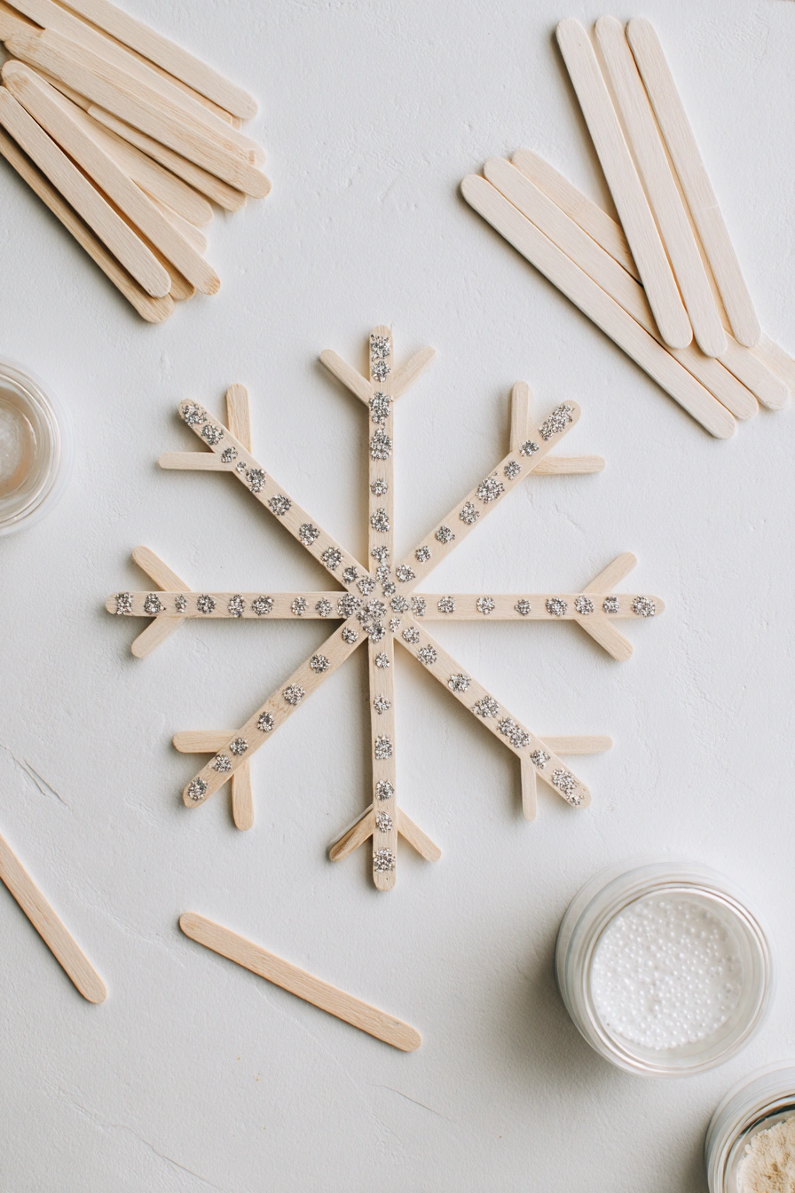 Glittery Popsicle Stick Snowflake Decor