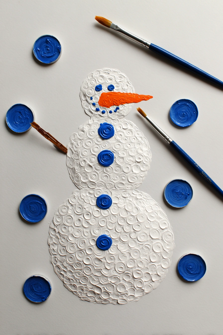Textured Snowman Painting with Bold Accents