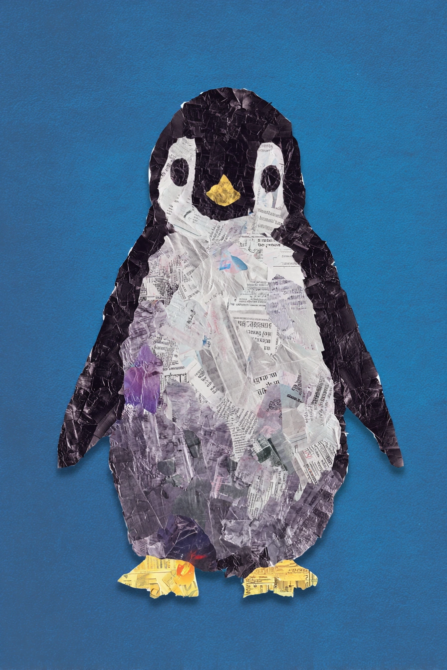 Recycled Paper Penguin Collage