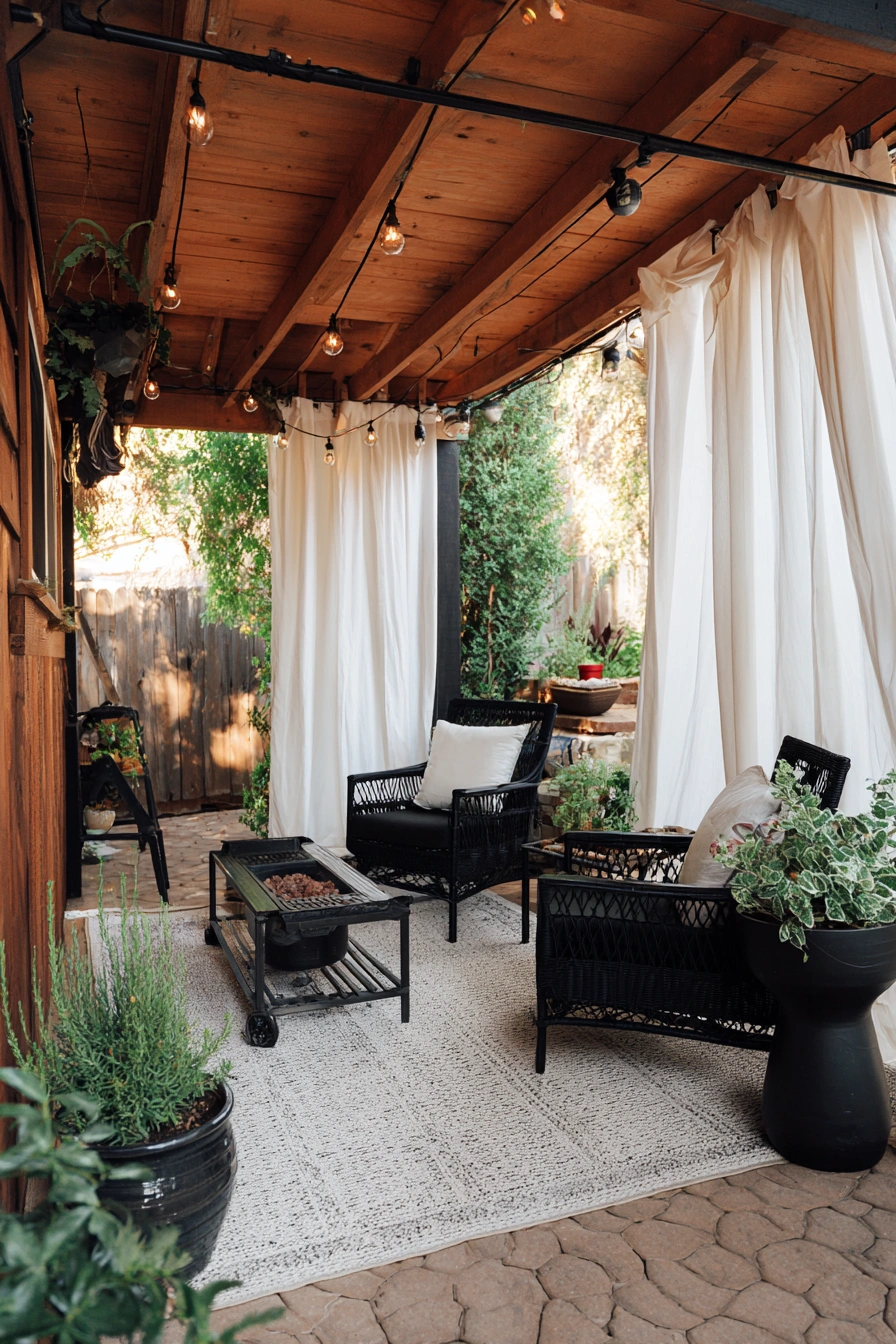 Cozy Curtain-Lit Patio Nook