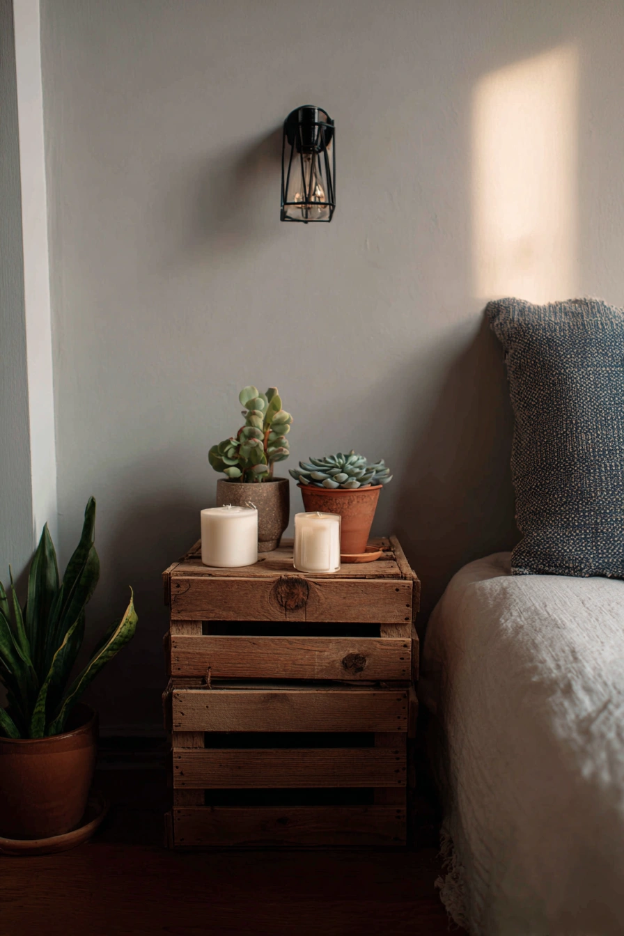 Rustic Nightstand with Cozy Touches