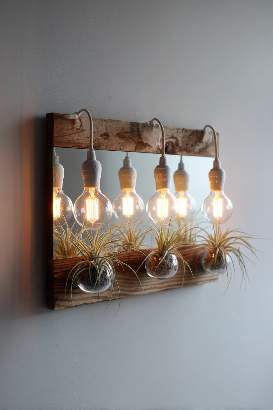 Air Plants & Edison Lights Wall Feature