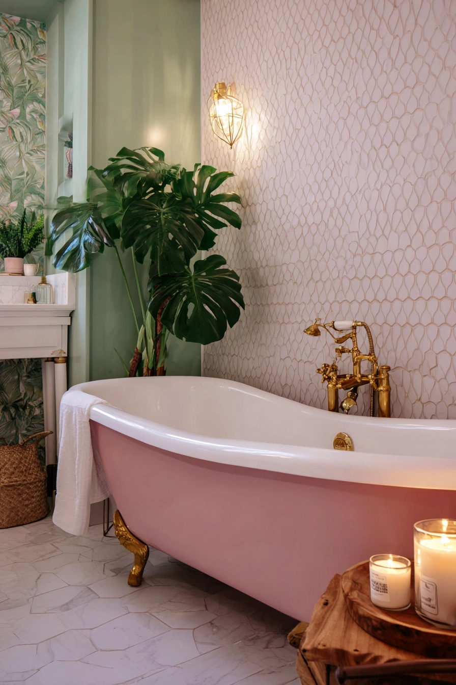 Tropical Glam Bathroom with Vintage Charm