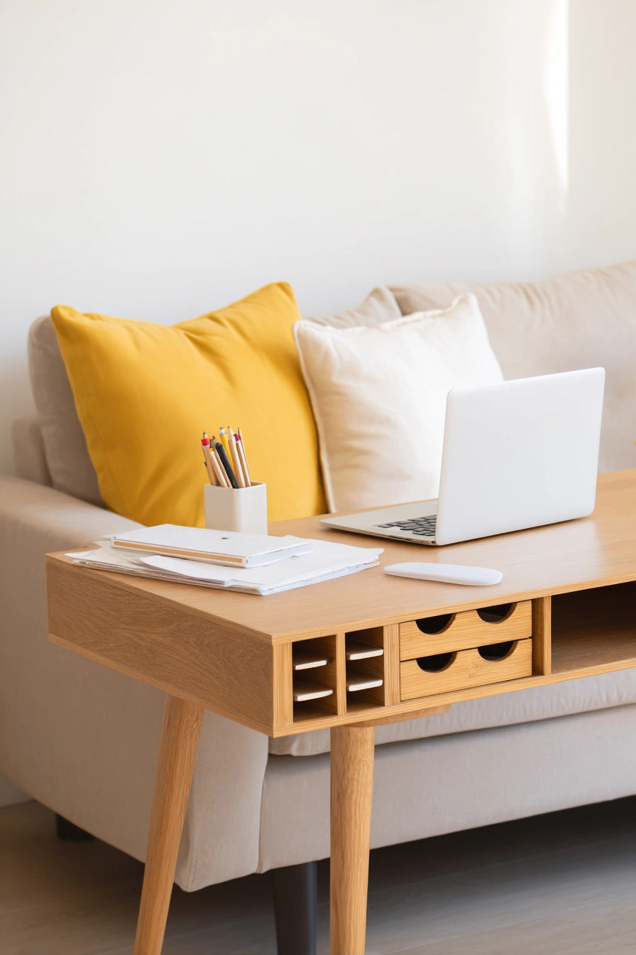 Scandi-Inspired Workspace with Sunny Accents