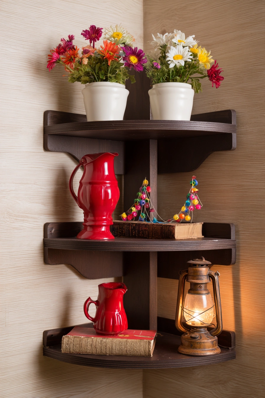 Rustic Corner Shelf with Vintage Charm