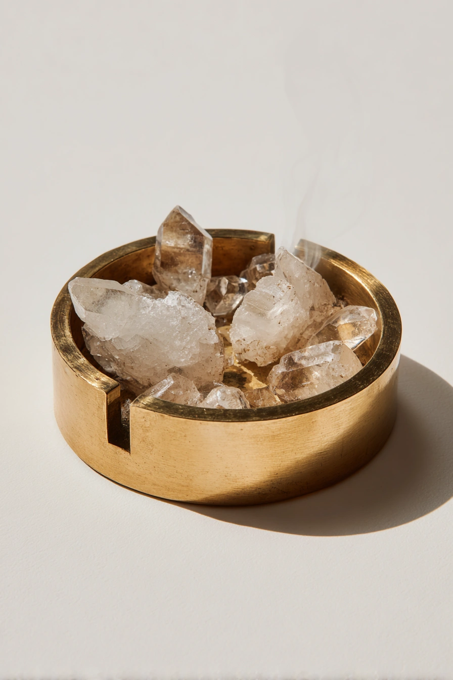 Minimal Brass Crystal Bowl