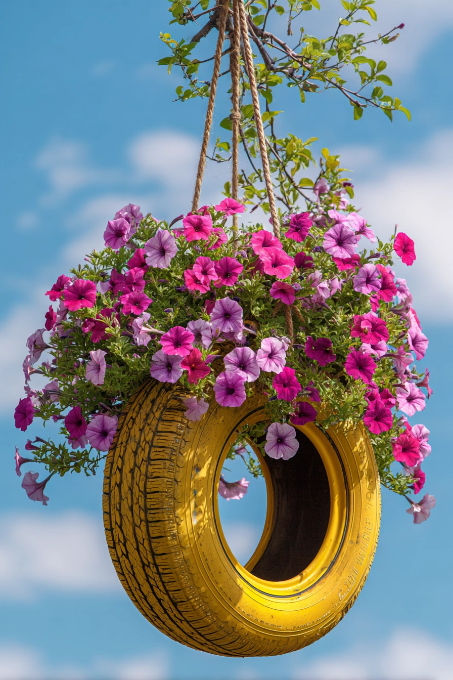 Hanging Tire Flower Basket Charm