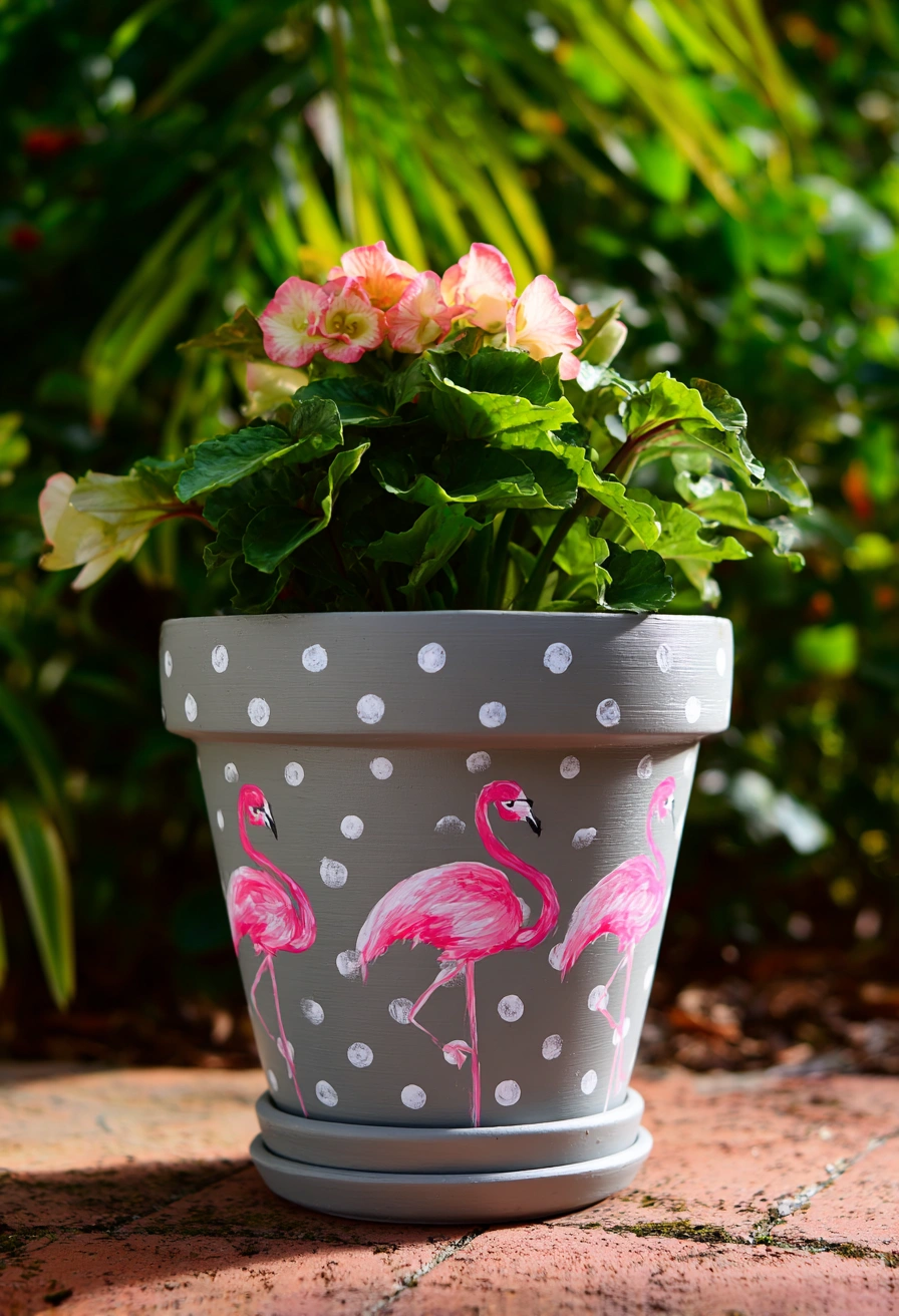 Tropical Flamingo Polka Dot Planter