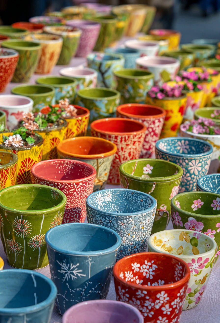 Colorful Hand-Painted Floral Pots