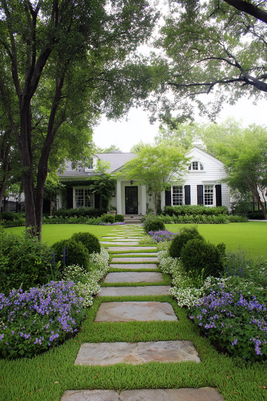 Classic Garden Path with Dwarf Evergreens