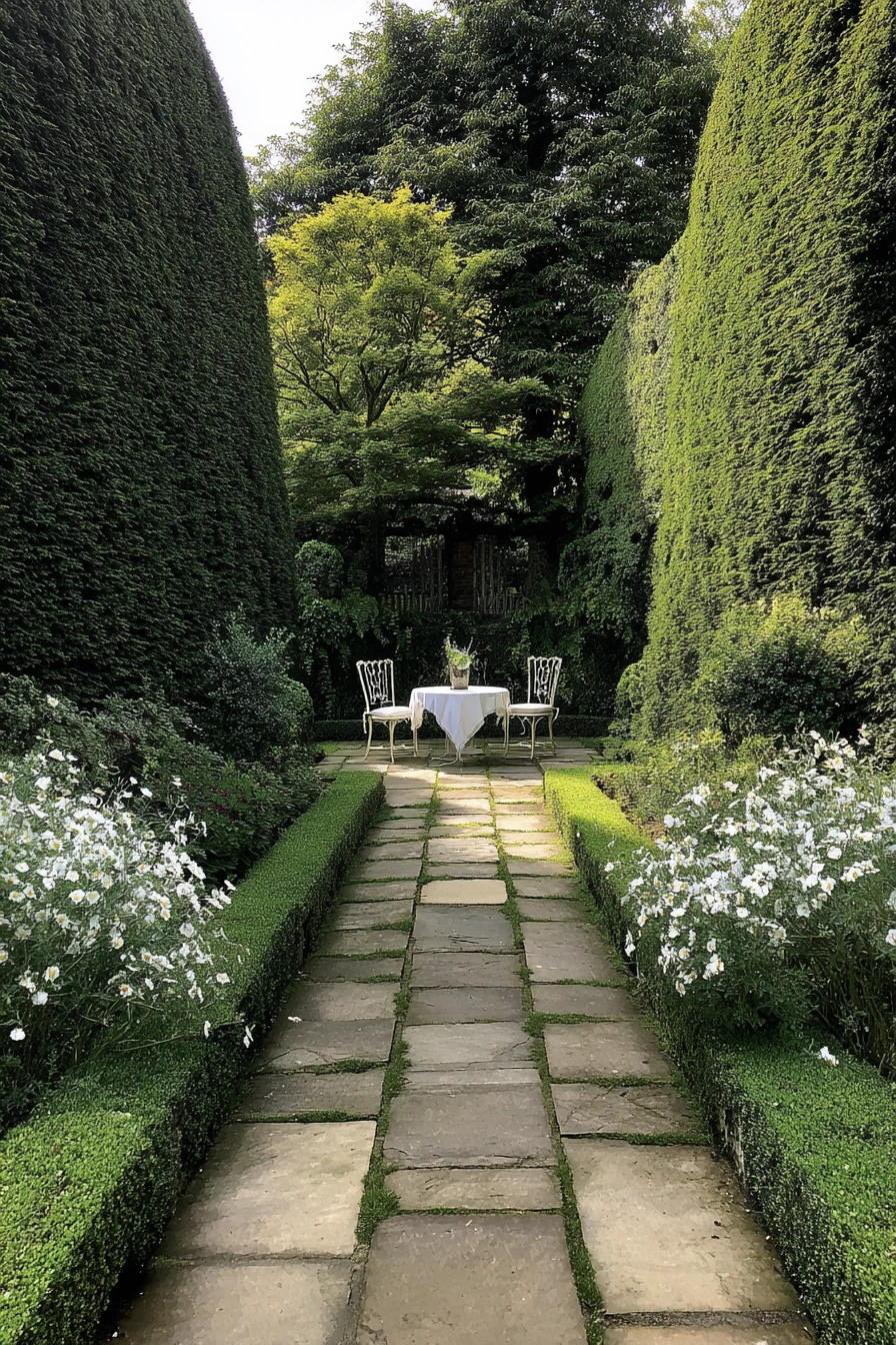 Elegant Garden Path with Evergreen Borders