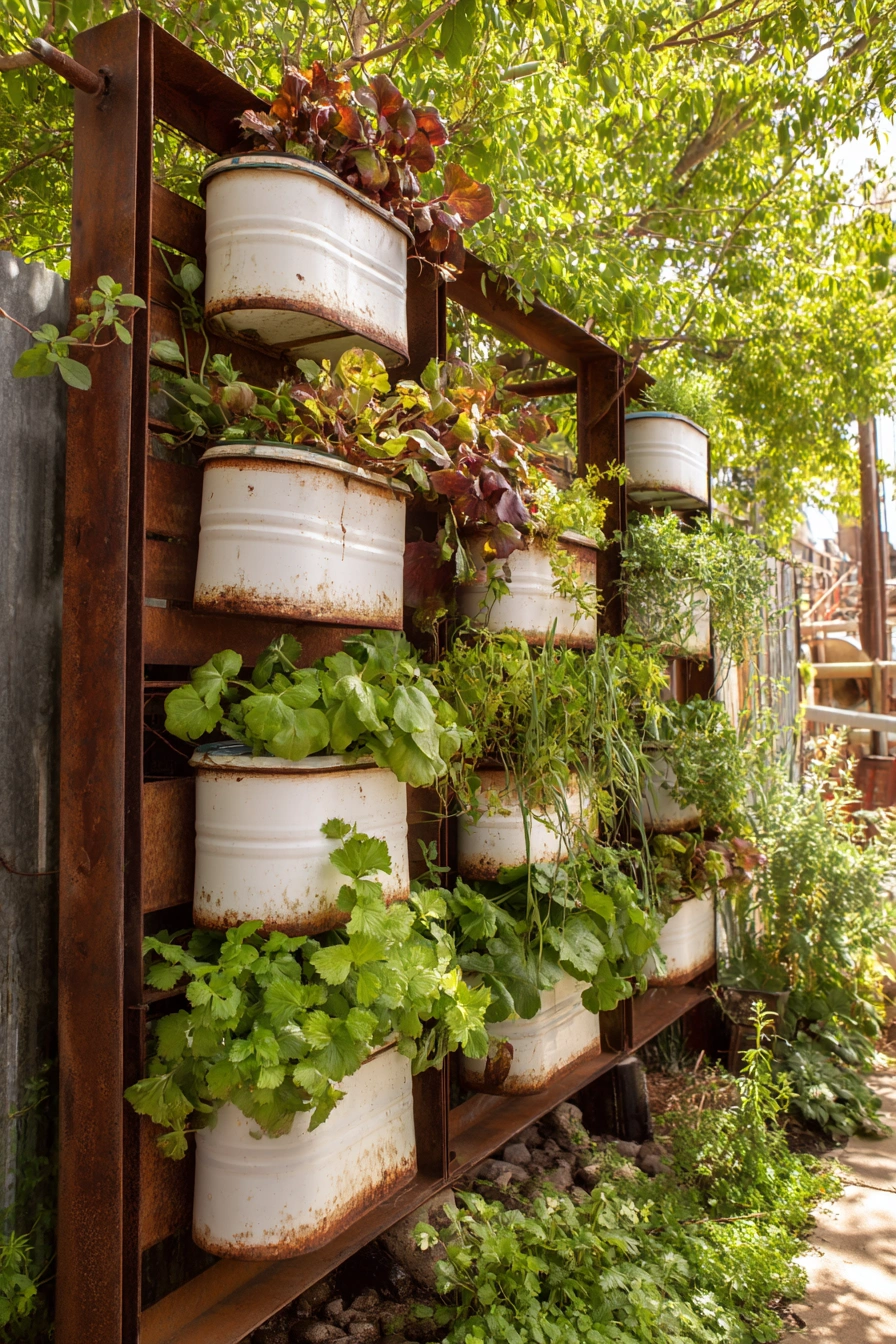 Rustic Vertical Herb Wall Outdoors
