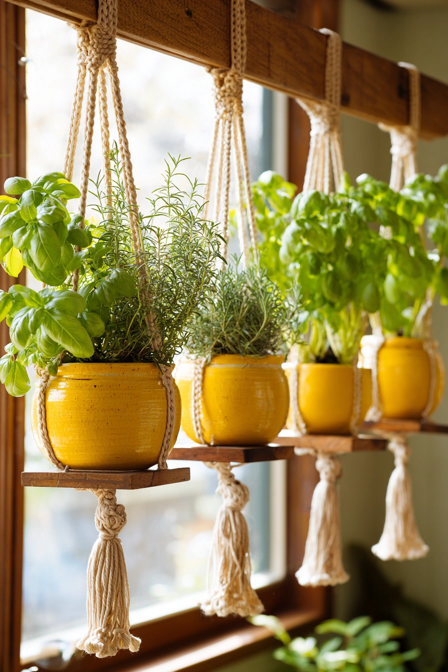 Sunny Herb Garden in Macramé Hangers