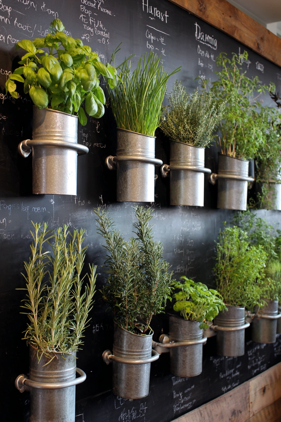 Industrial-Chic Herb Wall on Chalkboard