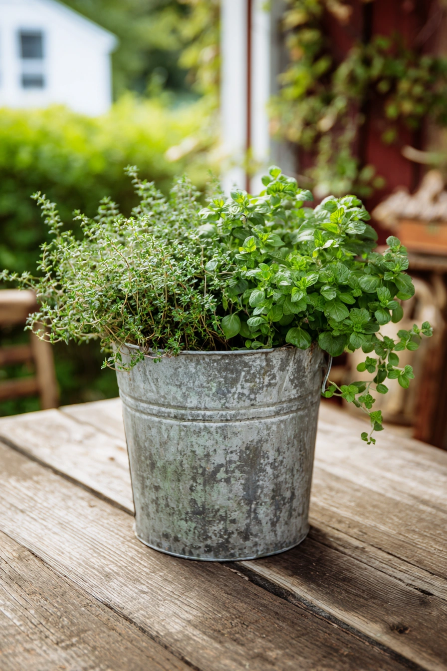 Vintage Bucket Herb Planter