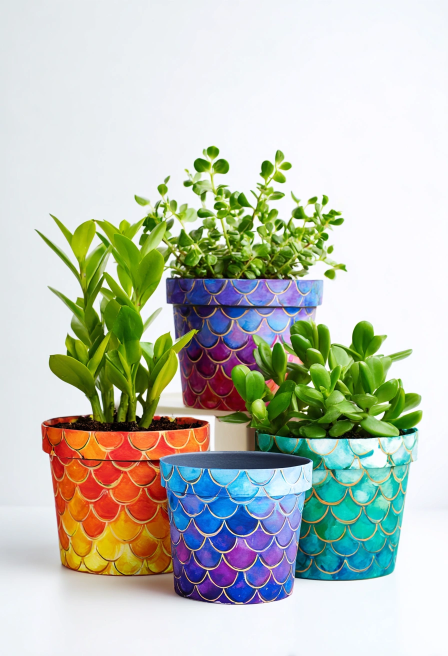 Rainbow Mermaid Scale Planters