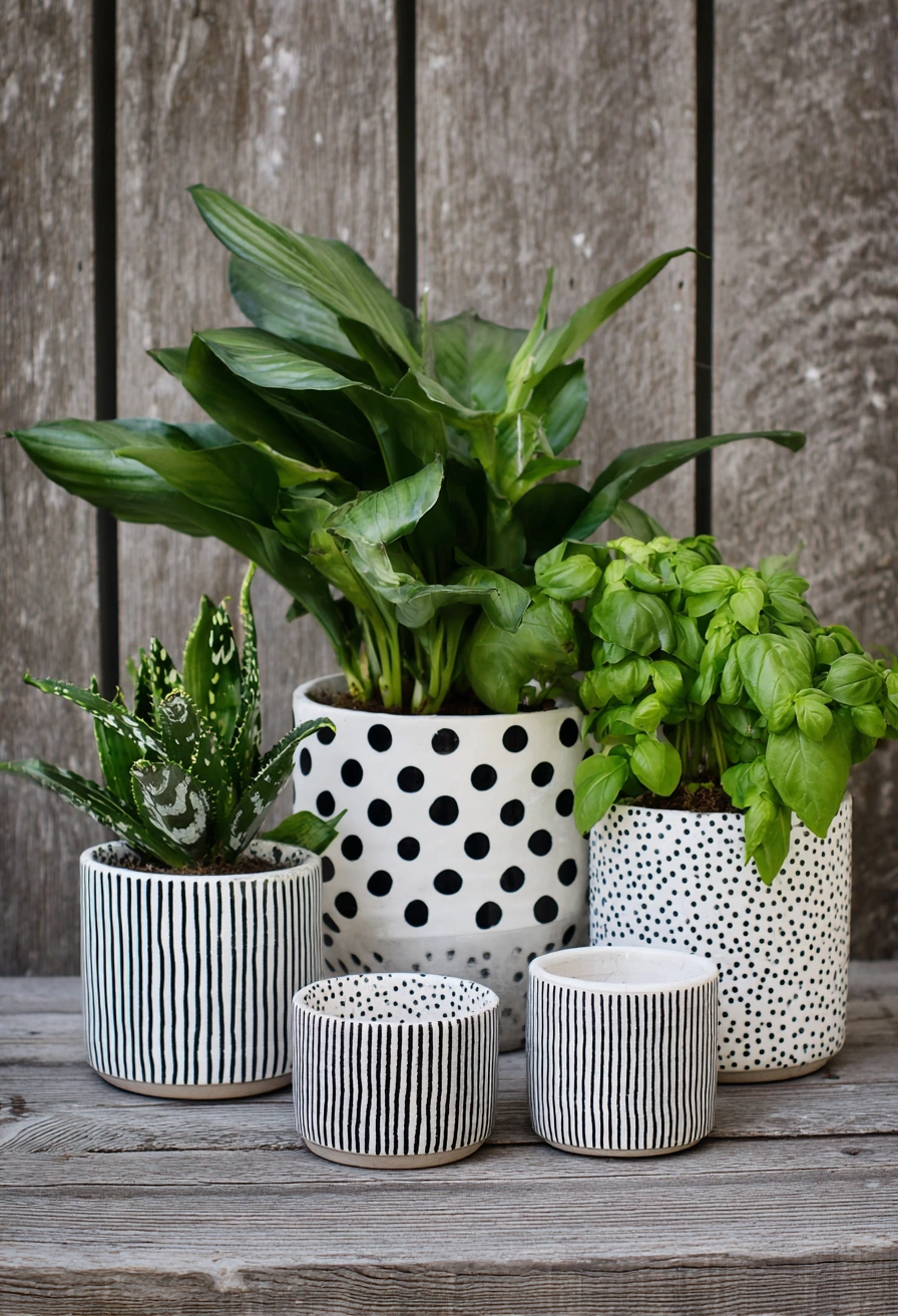 Monochrome Dots & Stripes Planter Set