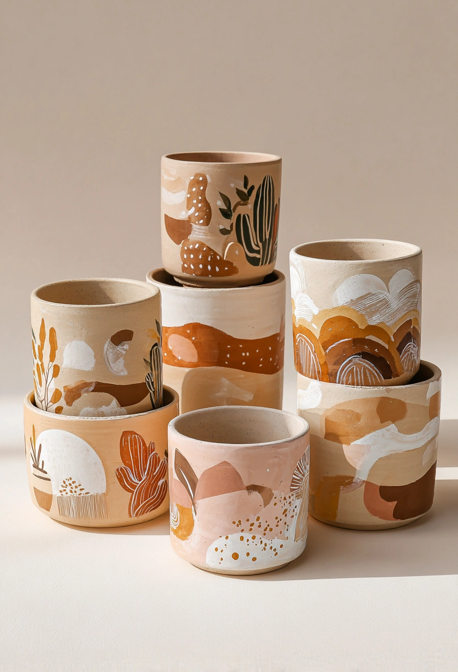 Earthy Boho Painted Pot Collection