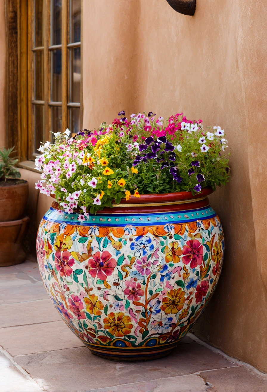 Vibrant Floral Pot with Boho Charm