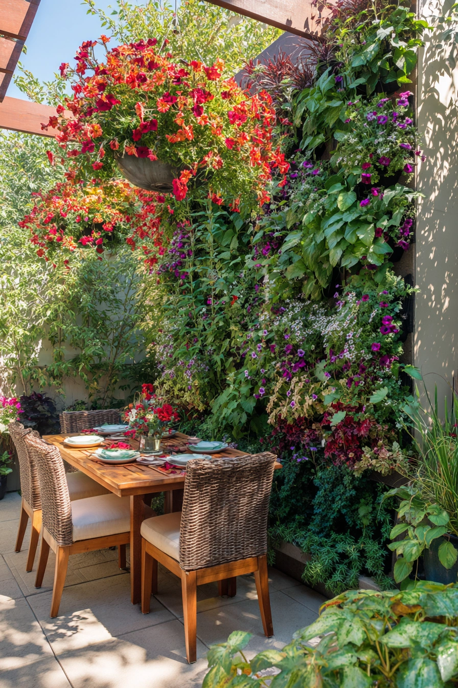 Cozy Garden Patio with Lush Vertical Wall