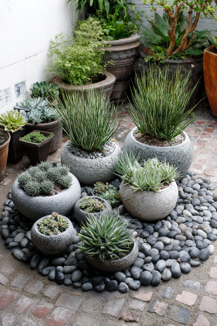 Modern Zen Corner with Succulent Planters