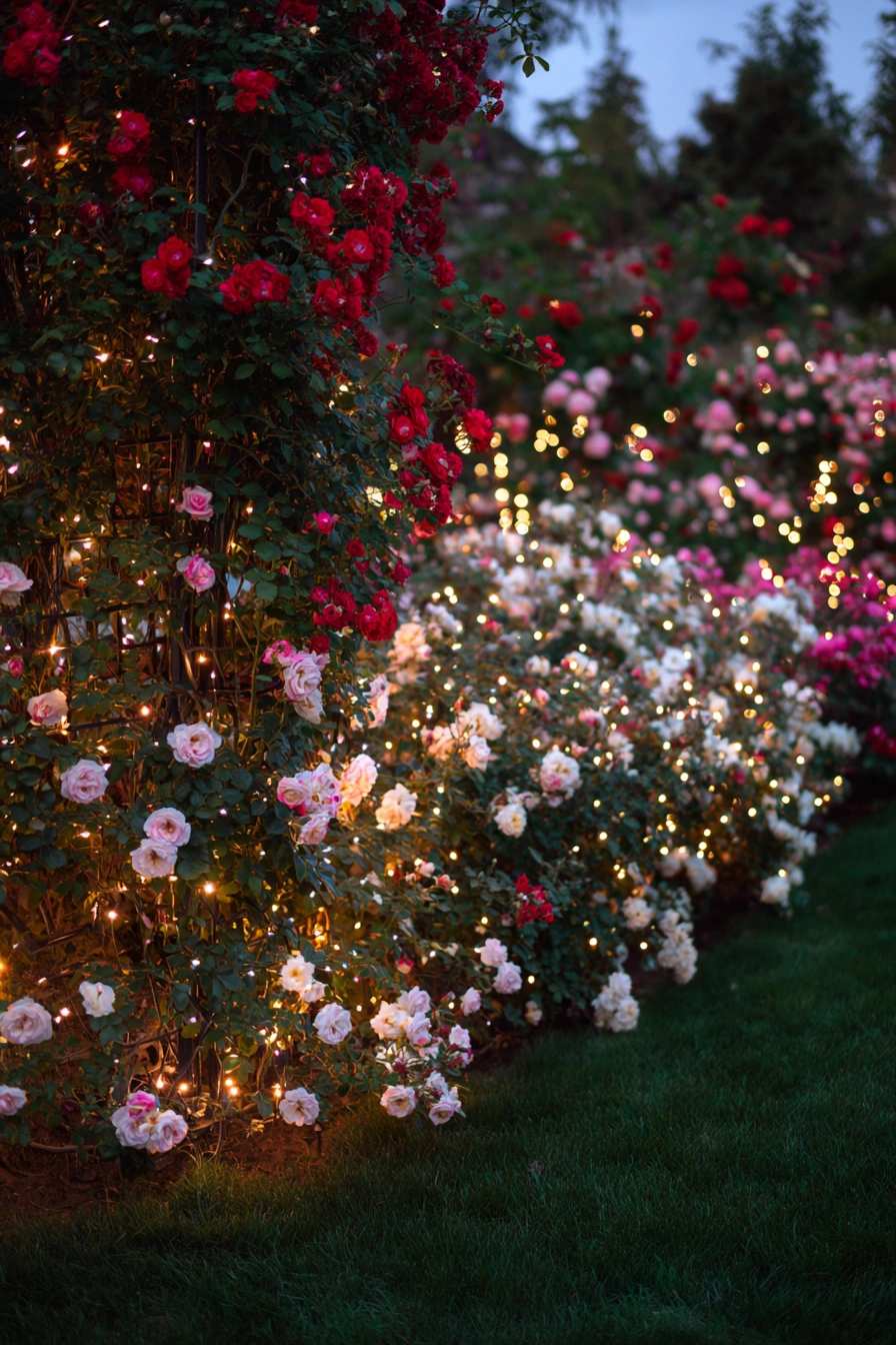 Twilight Rose Garden with Fairy Lights