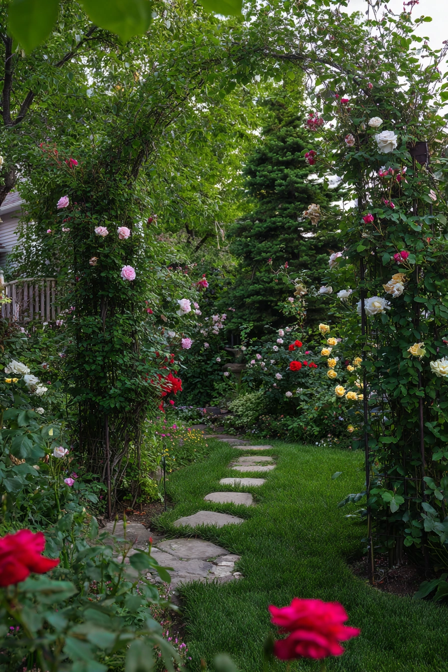 Secret Garden Path with Climbing Roses