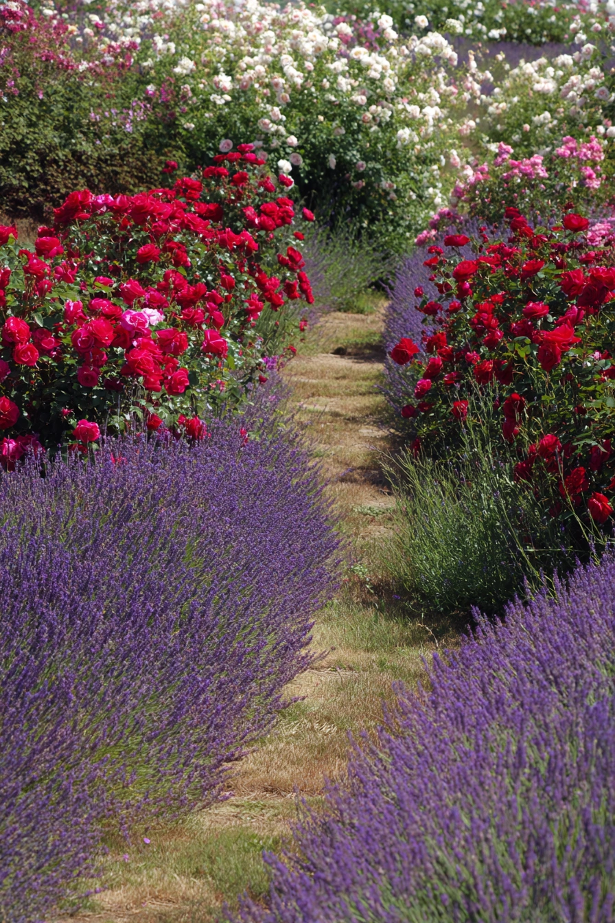 Lavender-Lined Rose Walkway